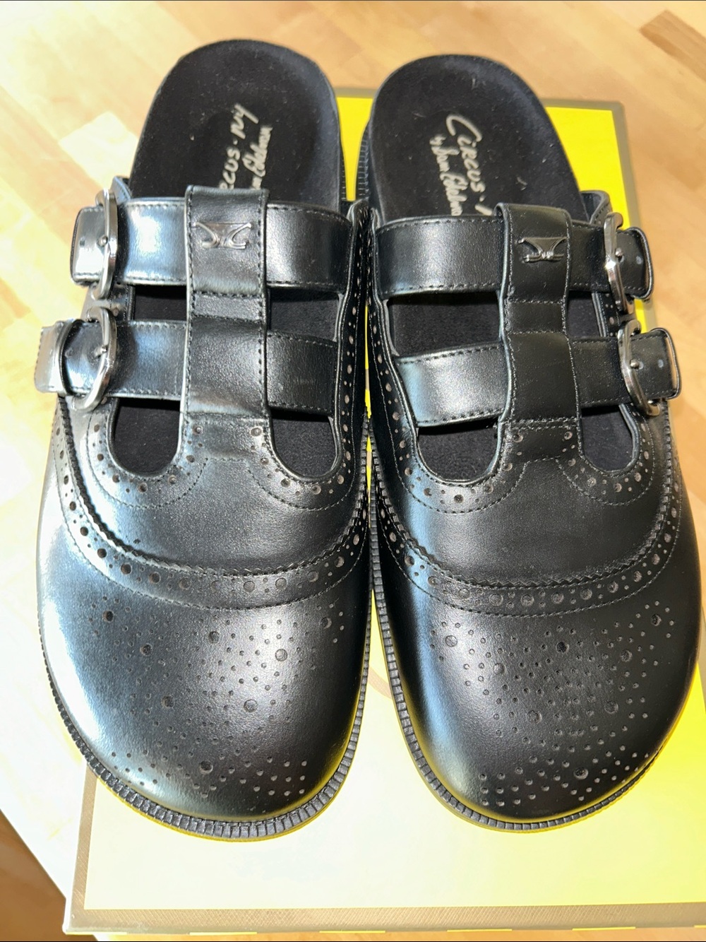 Circus by Sam Edelman Black Leather Buckle Clog Mules